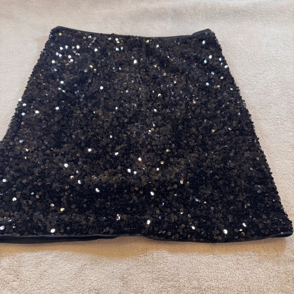 Glam Sequin Party Mini Skirt‎ Sparkly Black Night Out Cocktail Holiday Sz 6